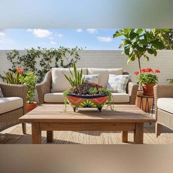 Talavera Planter Pot Hand-Painted Mexican Ceramic Indoor Outdoor Succulent Pot - Picture 1 of 11